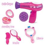 Little Girls Beauty Hair Salon Toy Kit With Toy Hairdryer, Mirror & Other Accessories, Fashion Pretend Makeup Set For Kids