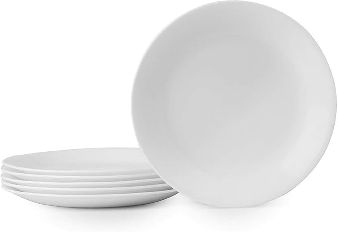Vitrelle 6-Piece Salad Plates Set, Triple Layer Glass and Chip Resistant, 8-1/2-Inch Lightweight Round Plates, Winter Frost White