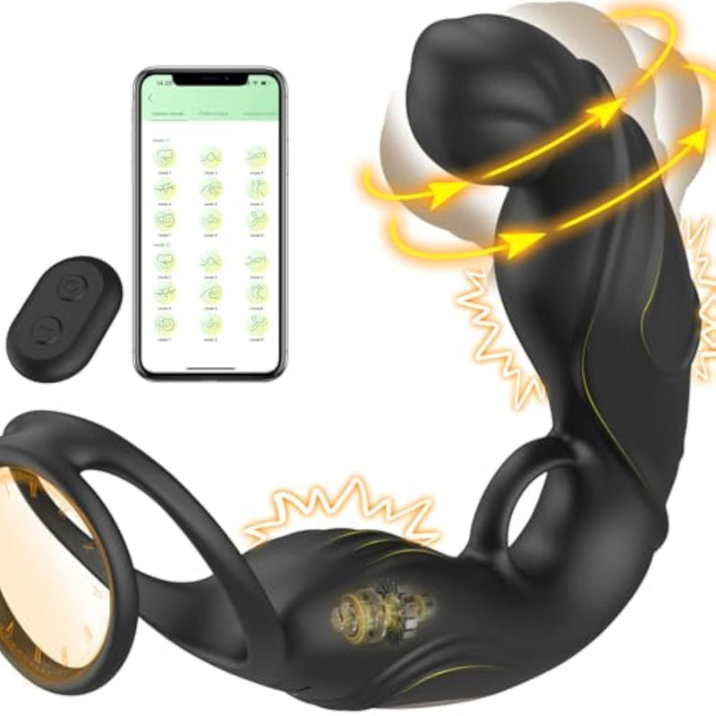 360° Rotating Anal Vibrator For Men Prostate Massager, Vibrating Wearable Male Prostate Toy With Dual Silicone Cock Ring Anal Sex Toy, Adult Anal Toys For Gay & Couple With Remote And App