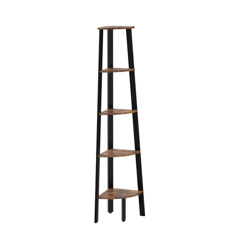Industrial Bookcase, 5-Tier Corner Shelf, Plant Stand Wood Look Accent Furnitu