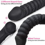 Double Ended Dildo 16.53 Inch Dong Ribbed Butt Plug Anal Dildo With Glans For Anal Vagina Stimulation Prostate Massager Sex Toy For Lesbian Men Women, Black,