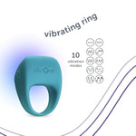 Vibrating Ring For Couples Or Individuals, Body-Safe Silicone, Waterproof, Usb Rechargeable, Massager With 10 Vibration Settings, Teal