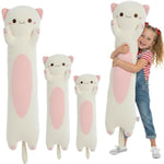 Long Cat Plush Toy – Ultra Soft Cat Plush Pillow Stuffed Animal For Kids & Adults, Kawaii Kitty Body Pillow, Cute Plushie Gift For Kids Girlfriend (Cream, Round Eyes, 60Cm/23.62Inch)