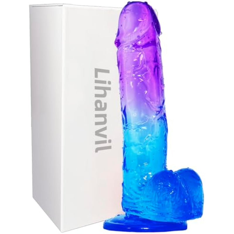Adult Sex Toy With Suction Cup Dildo,Small Realistic Clear 6 Inch Cute Purple-Blue Dildo, Suitable For Beginner Women/Men/Gay With Thin And Slim Poke, Can Be Use For G-Spot And Anal