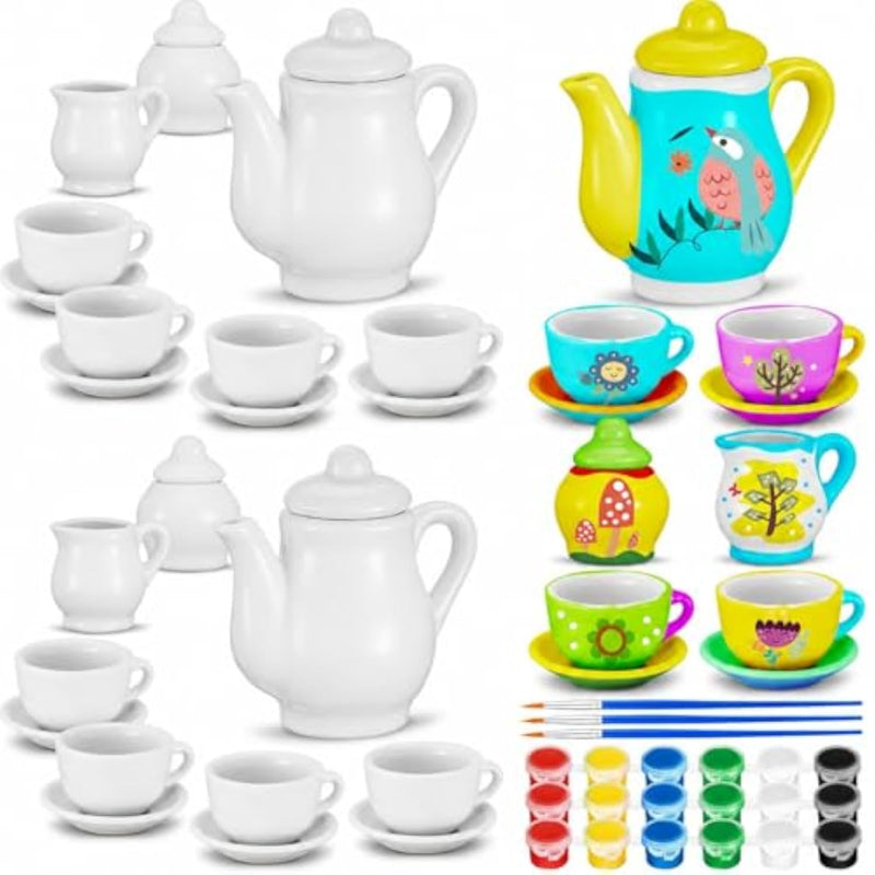 45 Pcs Porcelain Mini Tea Cup Painting Set for Kids, DIY Ceramic Craft & Party Gift