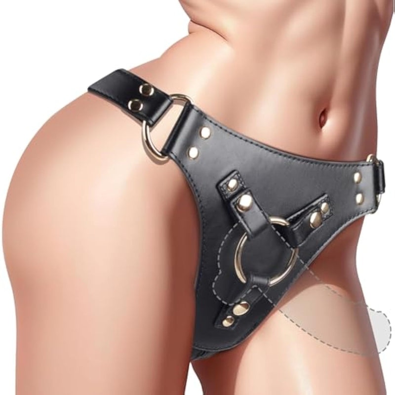 Strap On Dildo - Adult Sex Toys This Strap On Dildo Harness Is A Pure Pu Adjustable Leather Belt With Three Metal O-Rings To Adapt To Various Sizes Suitable For Couples, Lesbians, Gays Or Other(Black)