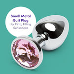 Jewelled Butt Plug - 2.5 Inch Beginner Friendly Metal Anal Plug - Firm Sensitive Skin Friendly Anal Toy - Waterproof - Pink Gem
