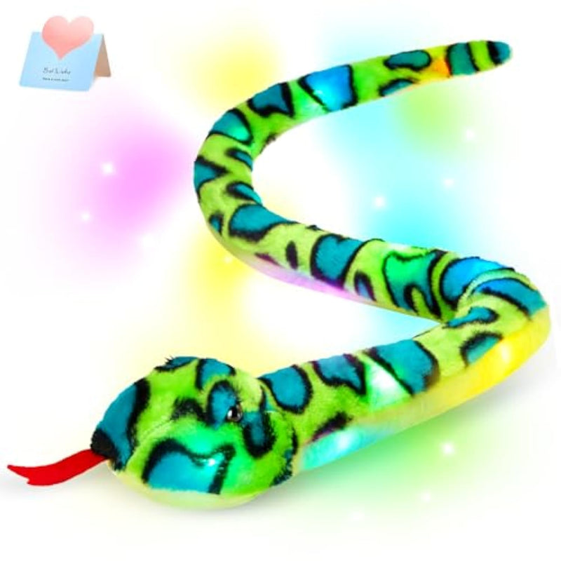 40'' Green Realistic Light Up Snake Stuffed Animal Snake Plush Toy Glowing Up Stuffed Animal For Practical Jokes,Playtime Fun Soft Kids Christmas Halloween Birthday Festival Presents