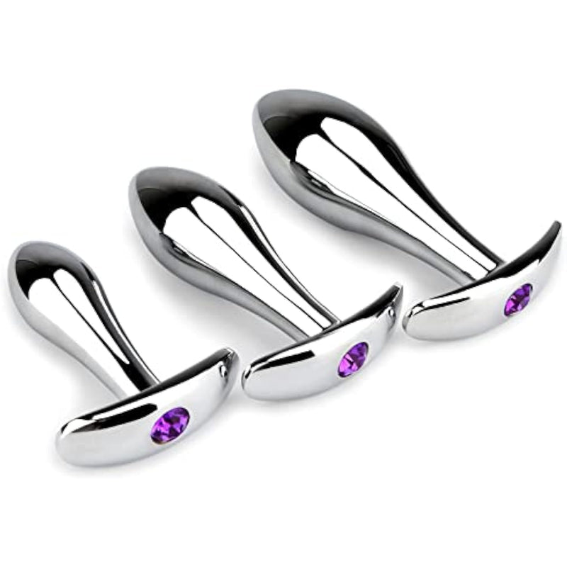 Anal Plug 3Pcs Anal Toys With Luxurious Diamonds Anal Trainer Metal Butt Plug Prostate Massage Sex Toys For Couple, Adult Sex Toys & Games (Silver)
