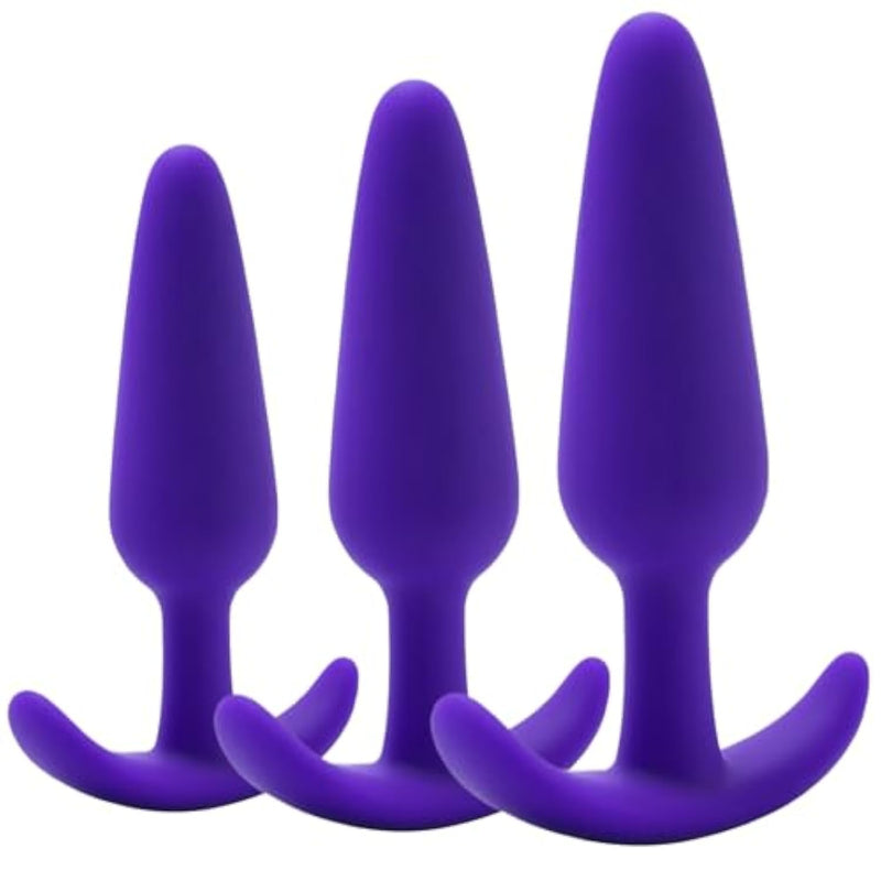 Purple Anal Butt Trainer Kit for Beginners and Advanced Users - 3Pcs Silicone Sex Toys with Flared Base