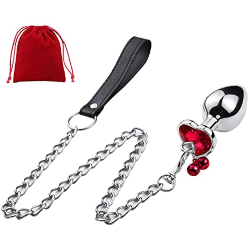 Metal Bell Anal Butt Plug Prostate Trainer Training Plugs Sex Toy with Traction Chain for Couple Women Men Red
