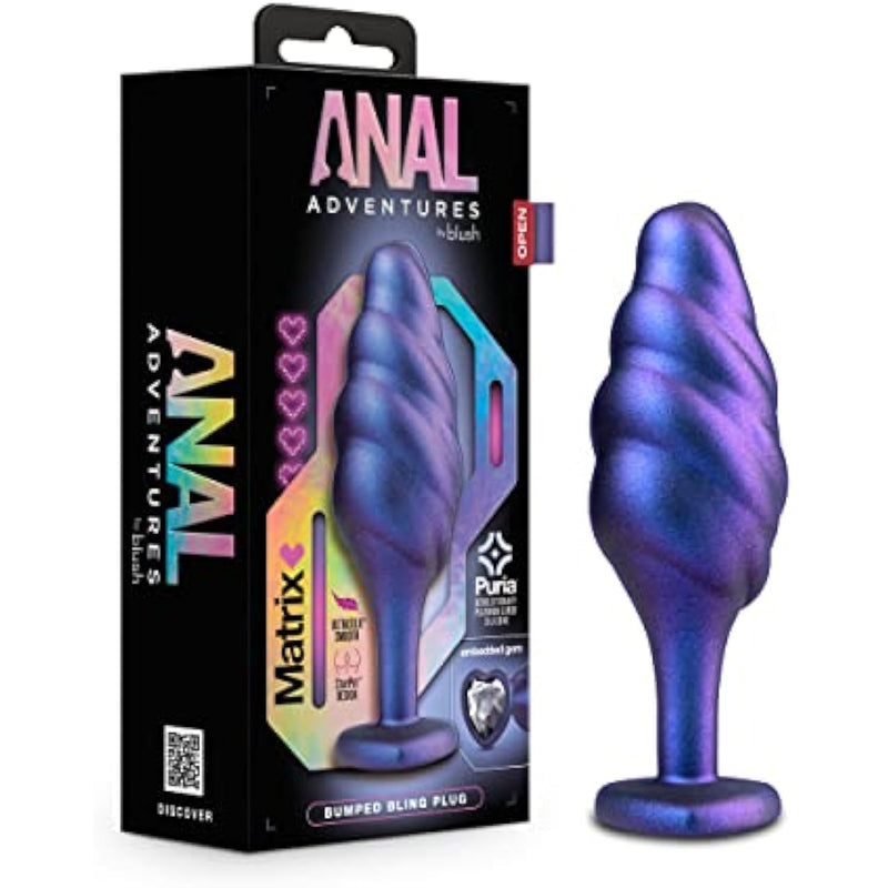 Anal Adventures Cypher Rhineheart Silicone Anal Plug - Textured Swirled Bling Buttplug - Stayput Comfort For Safety - Satin Smooth Texture Ultrasilk - Sex Toy Couples