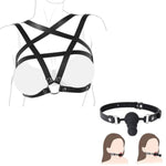 Bdsm Ball Gag Silicone Mouth Gag, With Pentagram Chest Bondage Harness Sex Toys Women