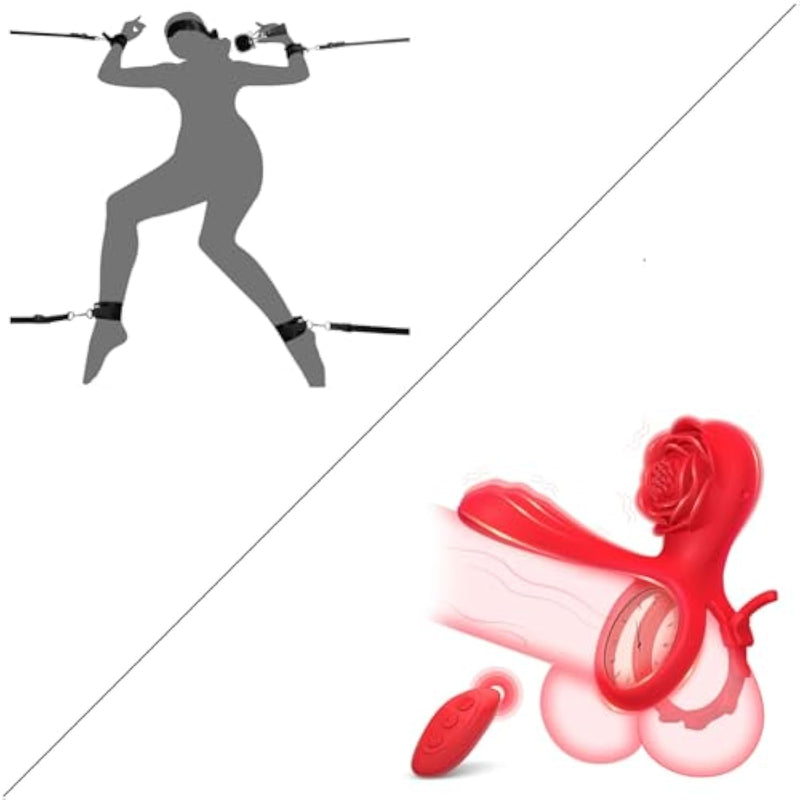 Queen Size Bed Bondage & Cock Ring Penis Vibrator