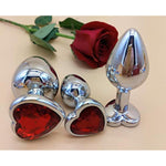3Pcs Set Luxury Metal Butt Toys Heart Shaped Anal Trainer Jewel Butt Plug Kit S&M Adult Gay Anal Plugs Woman Men Sex Gifts Things For Beginners Couples Large/Medium/Small,Red