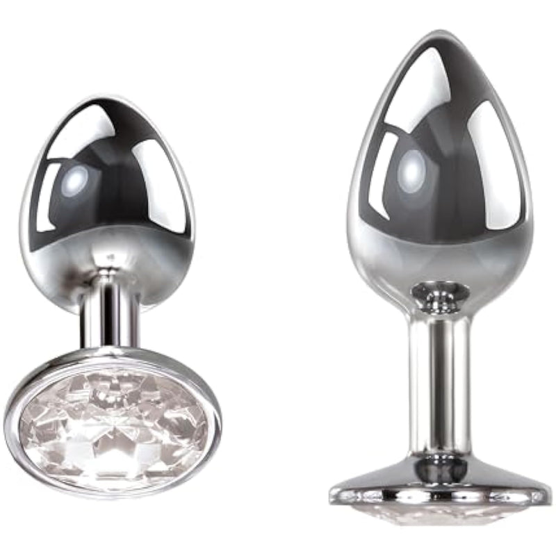 Gem Medium Anal Plug, Metal Butt Plug For Women & Men, Tapered Trainer For Beginners & Advanced, Weighted Aluminum Plug For Temperature Play, Safety Flared Base, Includes Velvet Bag, 2.8"