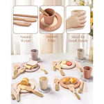 ROBOTIME Play Kitchen Dishes Set, 29PCS Wooden Toddler Plates and Dishes for Boys Girls Gifts