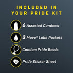 Pride Pack | Assorted Condoms Variety Bundle with Ultra-Soft Vegan Latex, Triple Tested for Safety, Includes Move Lube Packets & Pride Sticker Sheet
