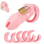 Chastity Cage Sex Toy, Silicone Cock Cage For Men With 5 Sizes Rings & 4 Code Locks, 2 Keys & 1 Lock Set, Male Chastity Devices Sissy Penis Cage Bondage Sex Restraints Bdsm Toys (Pink, Large)