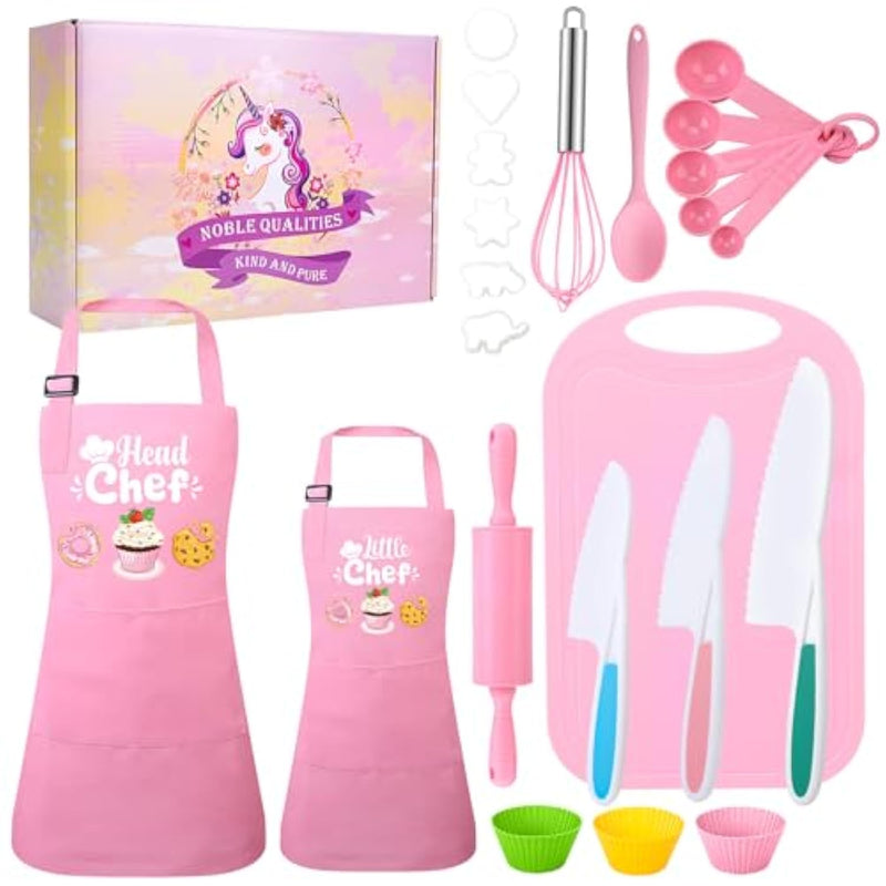 Kids Cooking Set Real, Kids Cooking And Baking Set Kid Chef Role Play Costume Kitchen Tools With Mommy And Me Aprons Plastic Knives Cutting Board Baking Kit For Girl
