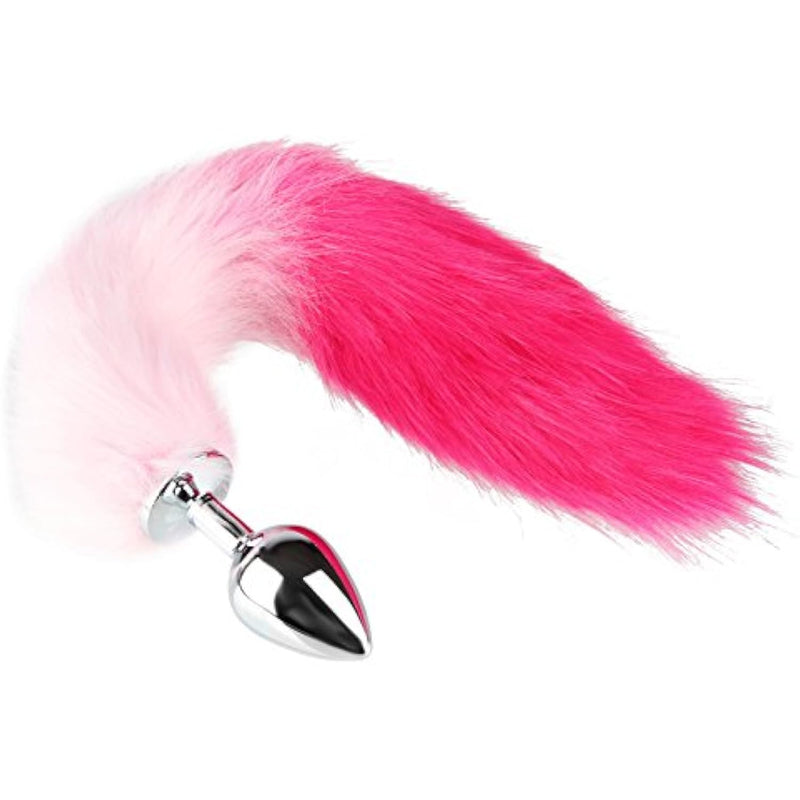 Dip Dye Pink Foxes Tail Anal Butt Plug Medical Grade Stainless Steel Hypoallergenic Anus Women Men Sexual Show Animal Costume Play Sex Toy (Size:S)