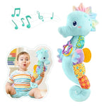 Baby Toys 0 To 12 Months, Musical Stuffed Animal Activity Soft Toys With Multi-Sensory Crinkle, Rattle And Textures, Infant Tummy Time Toys For Newborn Boys, Seahorse, Blue