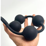 Butt Plug With Silicone Anal Bead Anal Sex Toys With Safe Pull Ring In Black (L)