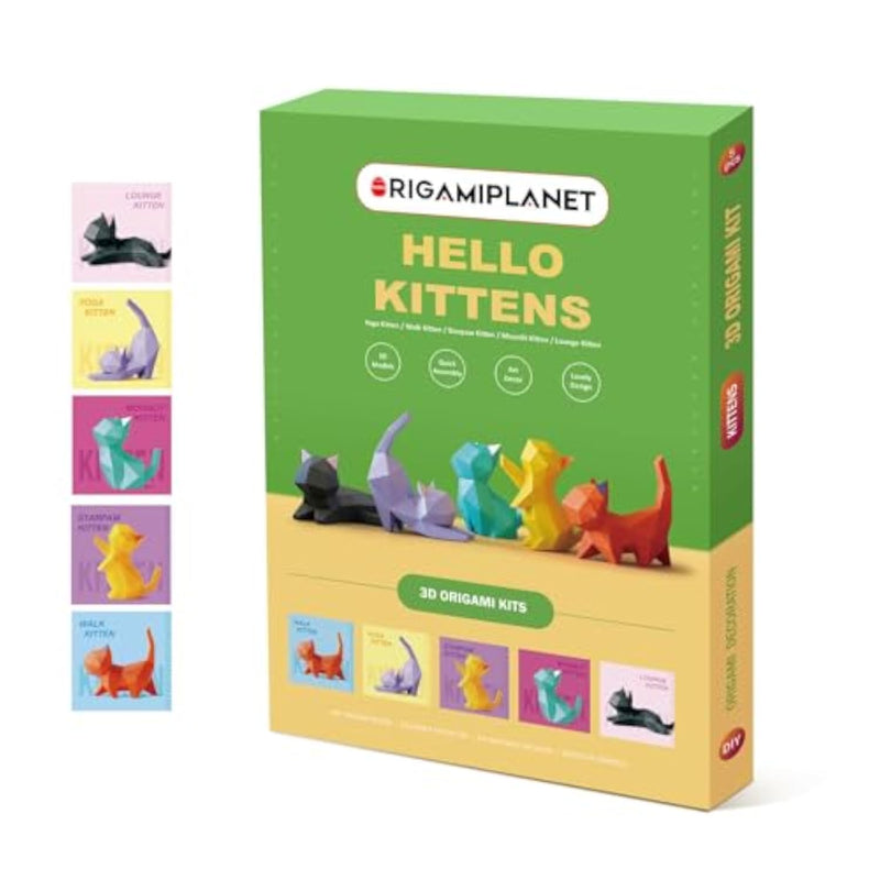 5 Pcs Cute Cat 3D Origami Craft Kit, Pre-Cut Paper Art Set for Teens & Adults