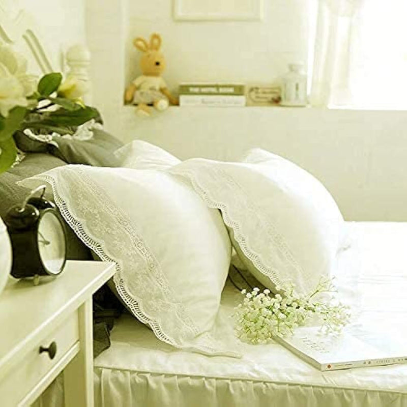 White Lace Pillow Shams Standard Covers Cotton Shabby Chic Pillowcases For Bed