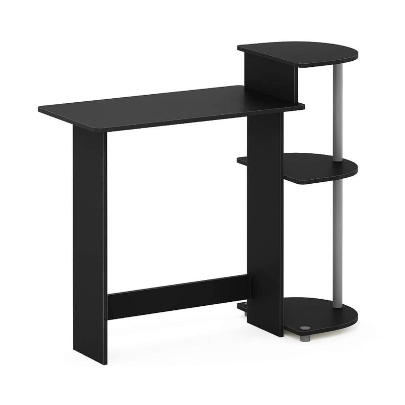 Compact Computer Desk With Shelves, Round Side, Black/Grey