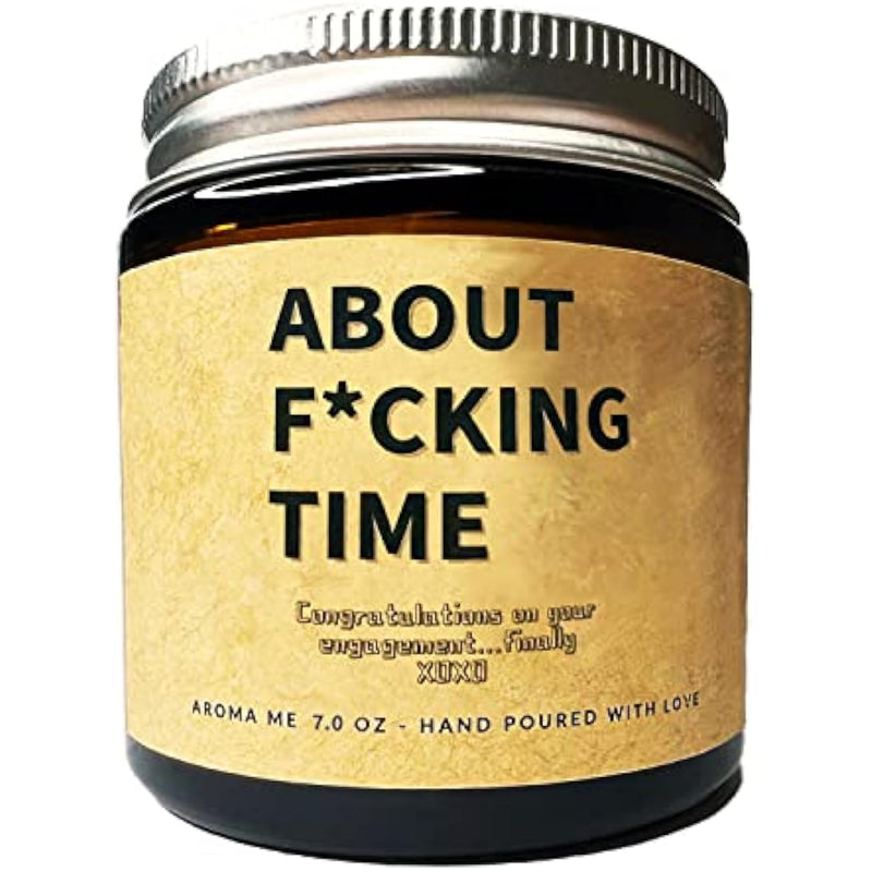 Funny Engagement Scented Candles Relaxing Lavender for Couples, New Weds (About Fucking TIME, 7 OZ / 200 Gram)