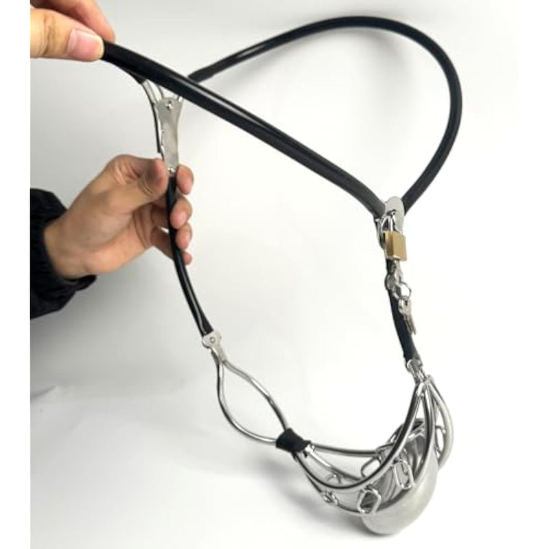 Male Stainless Steel With Cage Invisible Chastity Belt Device Underwear Fetish Panties Adjustable Chastity Device With Hole Bondage Fetish Adults Sex Toy (Black, 60-90Cm)
