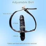 Double-Cock Dildo Penis Mouth Gag Plug, Padlock Ball Gag,Adjustable Bondage Leather Strap,Bdsm Sex Toys For Man Women Couple,7.48 Inch