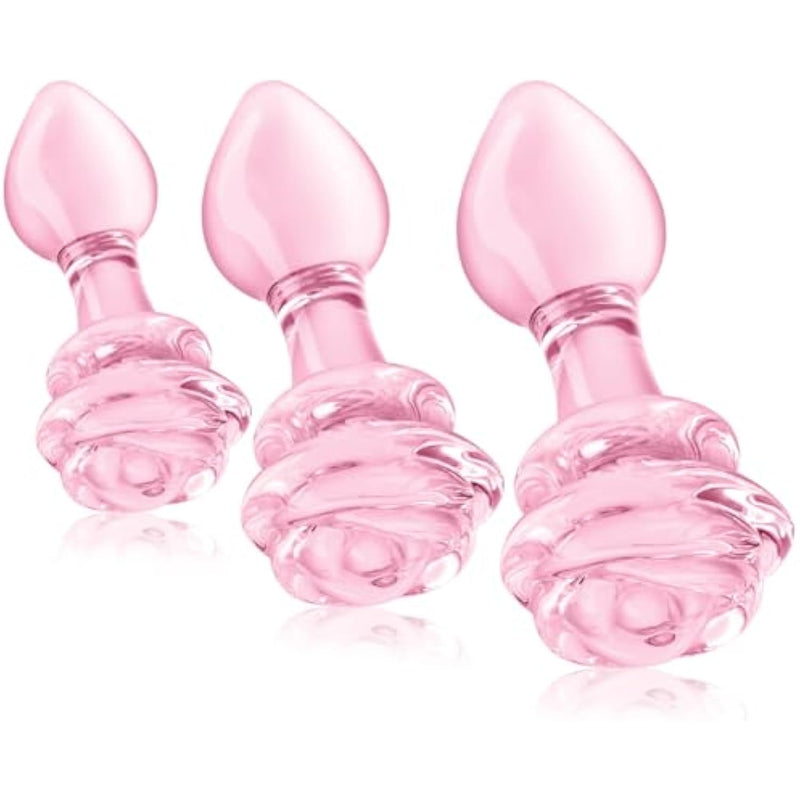 Glass Butt Plug Set 3 Pcs Anal Dilator With Flower Base Anal Trainer Beginners Anal Plug For Anal Training Adult Anal Sex Toys For Men Women Couples