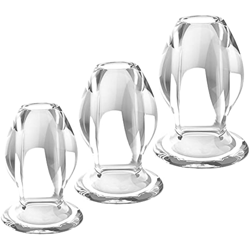 Acrylic Glass Hollow Tunnel Butt Play Anal Plug Set, Clear Small Large Big But Trainer Anus Plug Stretcher Kits For Men And Women, Adult Sex Gay Lesbian Toys For Couple Beginner(3 Pics)