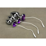 Bullet Metal Anal Plug Luxurious Gemstone Base Electric Shock Anal Plug 3Pcs Nipple Clip Electric Shock Set Female Sex Toy