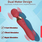2-in-1 Dual-Ended Vibrator for Women – G-Spot & Clitoral Stimulator, 24 Modes Wand Massager, Quiet, Rechargeable, Waterproof, Soft Silicone, Sex Toy for Solo & Couples (Red)