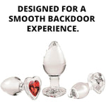 Red Heart Gem Glass Plug Set, 3 Piece Anal Training Kit With Small Medium And Large Plugs, Tapered Tip For Easy Entry, Non Porous Glass For Temperature Play, Waterproof, Safe With Any Lubes