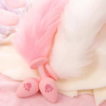 Anal Plug Fox Tail, 16 Inch Pink Fluffy Tail Cat Claw Butt Plug Silicone Anal Sex Toy Cute Sexy Cosplay Erotic Role Play Game Anus Toy For Adults Female Women Men Couples