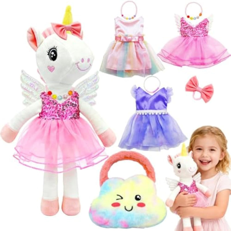 Ballerina Unicorn Toys For Girls Age 4-6, Unicorn Stuffed Animal Dolls Playset, 3 Set Ballet Princess Dress Up Doll With Rainbow Plush Bag, Unicorns Toy Gifts For Birthday Christmas Stocking Stuffers