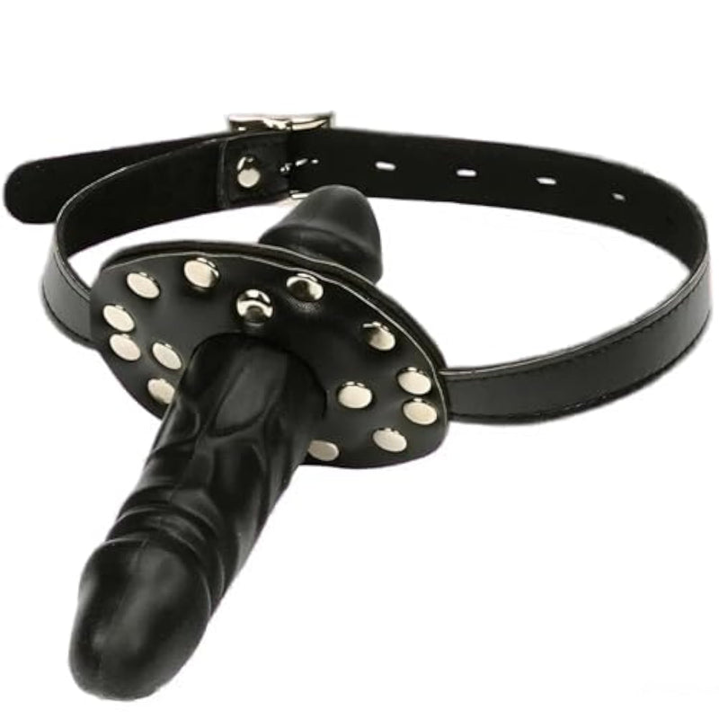 Double-Ended Silicone Gag With Strap – Realistic Dildo Oral Gag For Couples, Bdsm Bondage & Roleplay, Unisex Waterproof Mouth Gag, Adjustable Pu Leather Strap, Soft Body-Safe Material – Black