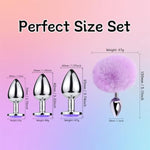 Anal Plug Sex Toys Games For Women,4 Pcs Stainless Steel Butt Plug Fox Tail Butt Plugs Trainer Silicone Anal Plugs For Adult Sex Toy For Couple Anal Training Set(Light Purple)