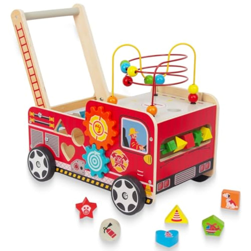 Wooden Baby Walker With Bead Maze For 1 Year Old And Up, Wooden Push Toy Fo