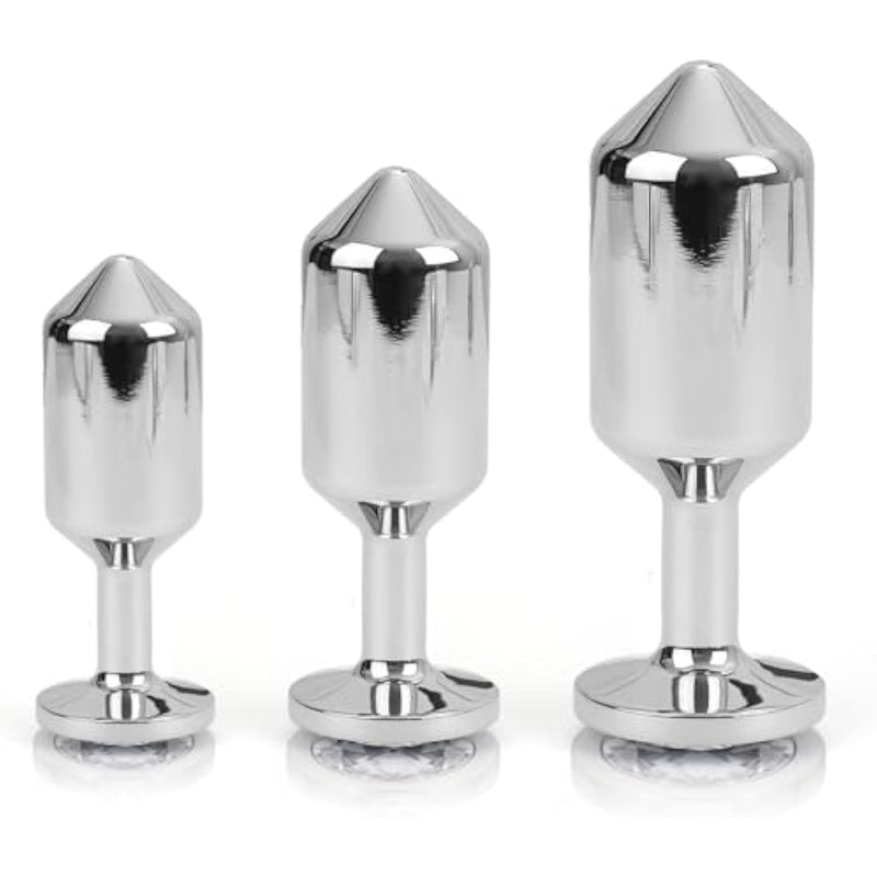 3Pcs Premium Metal Weighted Anal Plugs With Luxury Jewel, Anal Training Kit Sex Toy For Men Women Couples