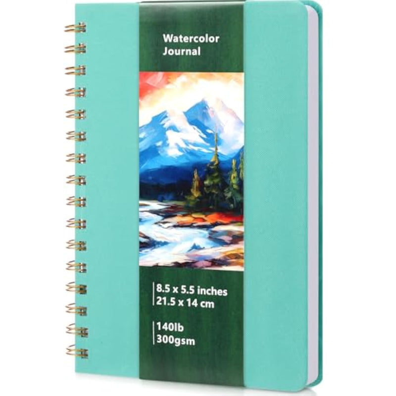 Turquoise Watercolor Sketchbook with 24 Sheets, 140lb Cotton Paper, 5.5 x 8.5 inches