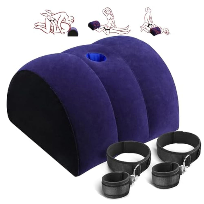 Sex Toys Half Moon Pillow Handcuffs - Dildo Mount Inflatable Pillow Bondage Wrist Legs Cuffs Sex Women G Spot Position Cushion Multifunctional Inflatable For Couples Women And Men(Blue)