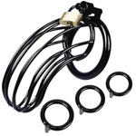 Male Chastity Device Cock Cage With 3 Sizes Of Rings, Premium Metal Silver Locked Cage Adult Sex Toy For Men (Black), Lock And 3 Keys Included