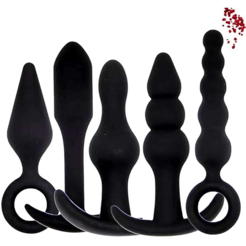 Anal Trainer Set Silicone Butt Plugs, 5Pcs Anal Training Kit With Flared Base Prostate Massager Sex Toys For Beginner Mens And Women