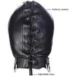 Leather Bondage Gimp Mask Hood, Black Full Face Blindfold Breathable Restraint Head Hood, Sex Toys, For Unisex Adults Couples, Bdsm/Lgbt Cosplay Restraint Training Toy Halloween Mask