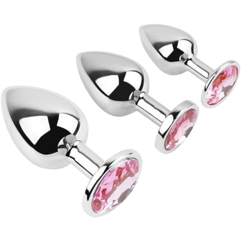 Anal Butt Plug 3Pcs Trainer Kit Metal Butt Plug Anal Trainer Toys Fetish Kinky Sex Love Games For Starter Beginner Men Women Couples (Pink)